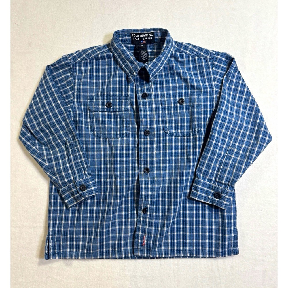 Polo Jeans Co. Ralph Lauren VTG Boys 4T Plaid Long Sleeve Cotton Button-Up Shirt